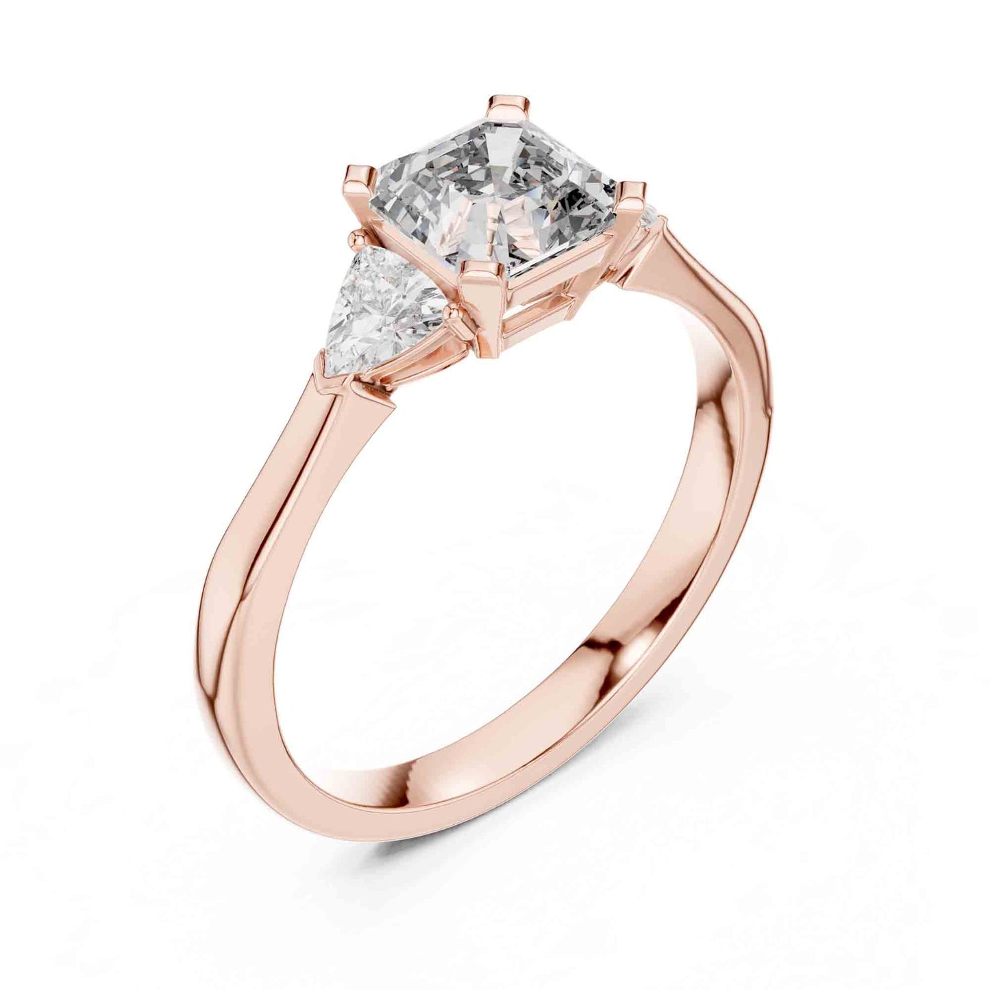1 Carat Asscher Cut Lab Grown Diamond Three Stone Engagement Ring with Trillion Side Stones