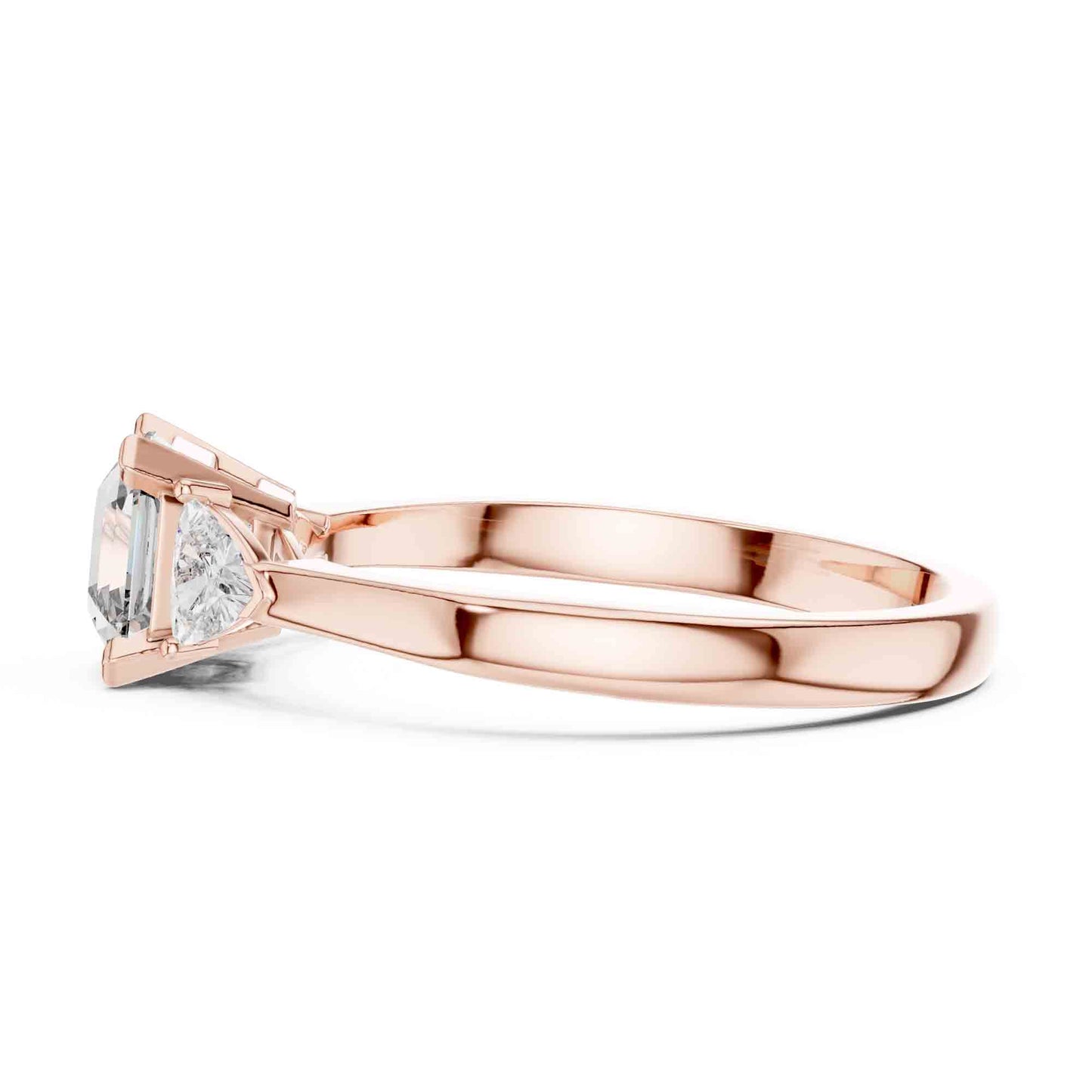 1 Carat Asscher Cut Lab Grown Diamond Three Stone Engagement Ring with Trillion Side Stones
