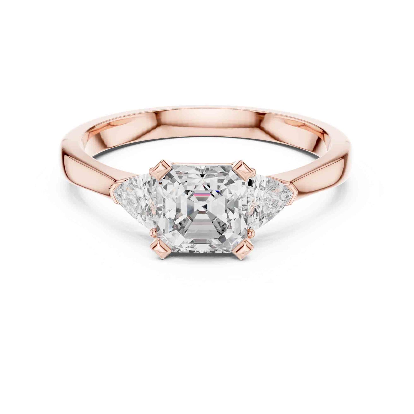 1 Carat Asscher Cut Lab Grown Diamond Three Stone Engagement Ring with Trillion Side Stones