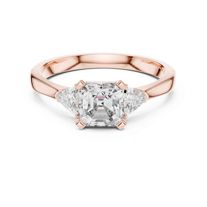 1 Carat Asscher Cut Lab Grown Diamond Three Stone Engagement Ring with Trillion Side Stones