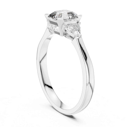 1 Carat Asscher Cut Lab Grown Diamond Three Stone Engagement Ring with Trillion Side Stones