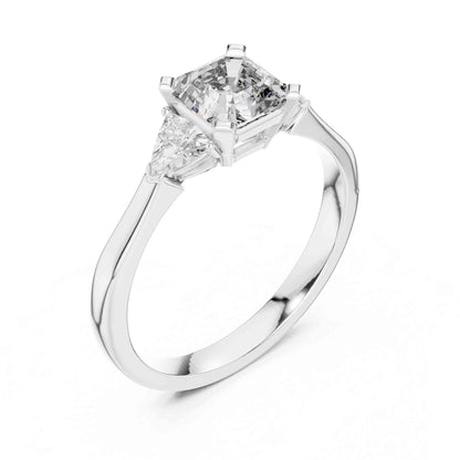 1 Carat Asscher Cut Lab Grown Diamond Three Stone Engagement Ring with Trillion Side Stones
