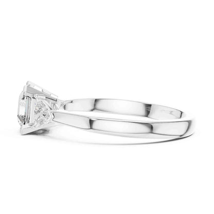 1 Carat Asscher Cut Lab Grown Diamond Three Stone Engagement Ring with Trillion Side Stones