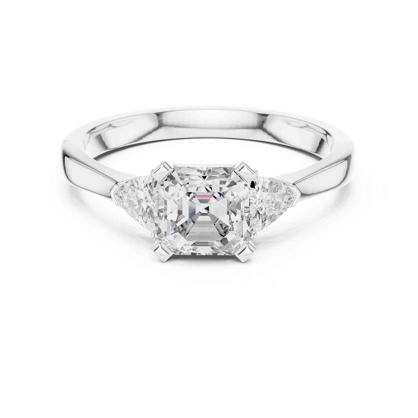 1 Carat Asscher Cut Lab Grown Diamond Three Stone Engagement Ring with Trillion Side Stones