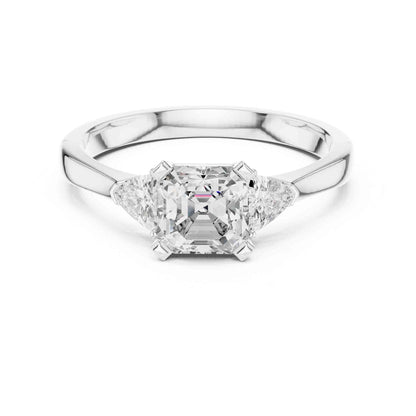 1 Carat Asscher Cut Lab Grown Diamond Three Stone Engagement Ring with Trillion Side Stones