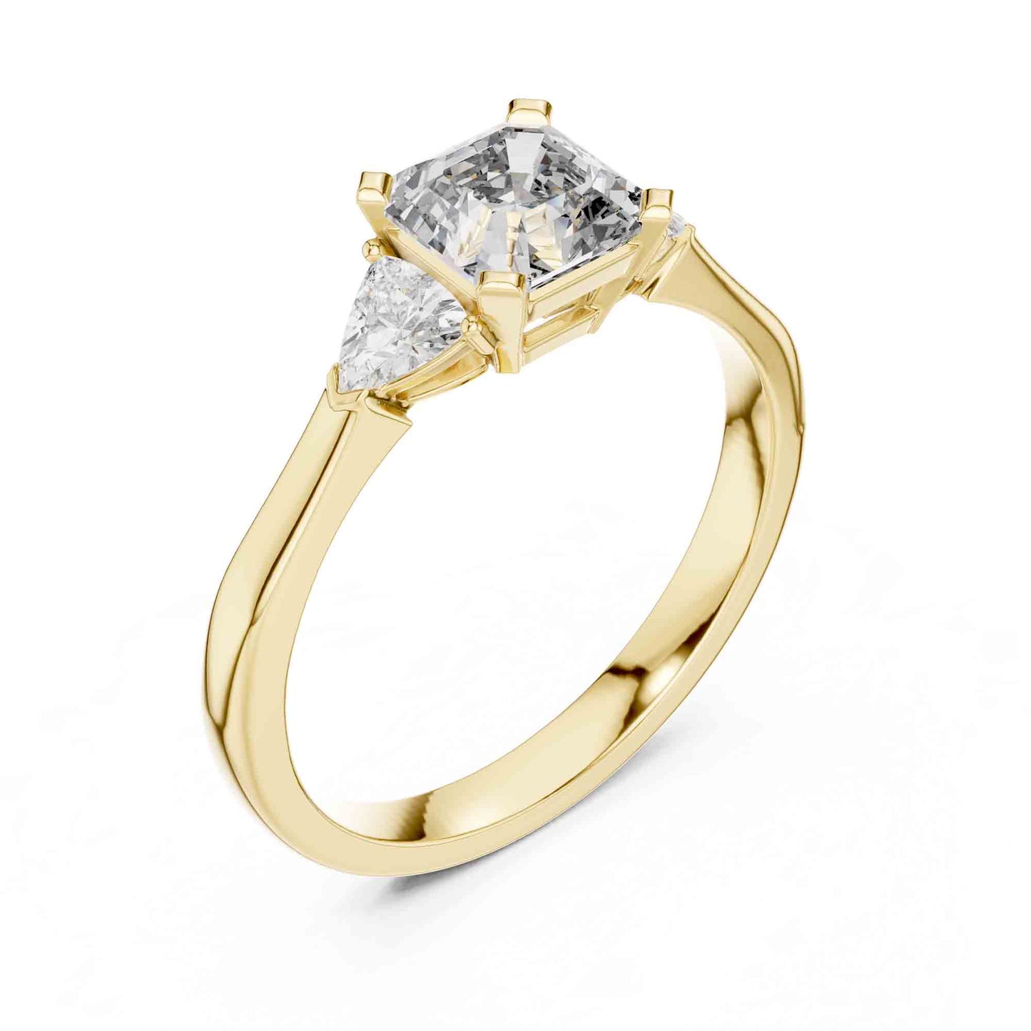 1 Carat Asscher Cut Lab Grown Diamond Three Stone Engagement Ring with Trillion Side Stones