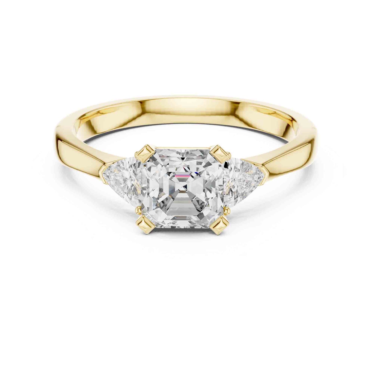 1 Carat Asscher Cut Lab Grown Diamond Three Stone Engagement Ring with Trillion Side Stones