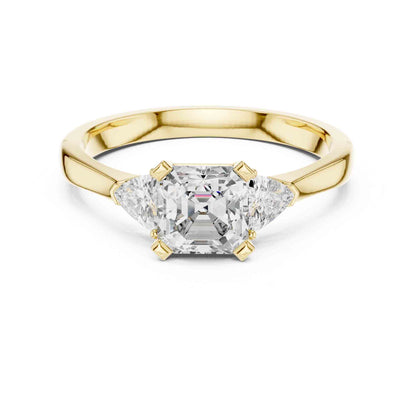 1 Carat Asscher Cut Lab Grown Diamond Three Stone Engagement Ring with Trillion Side Stones