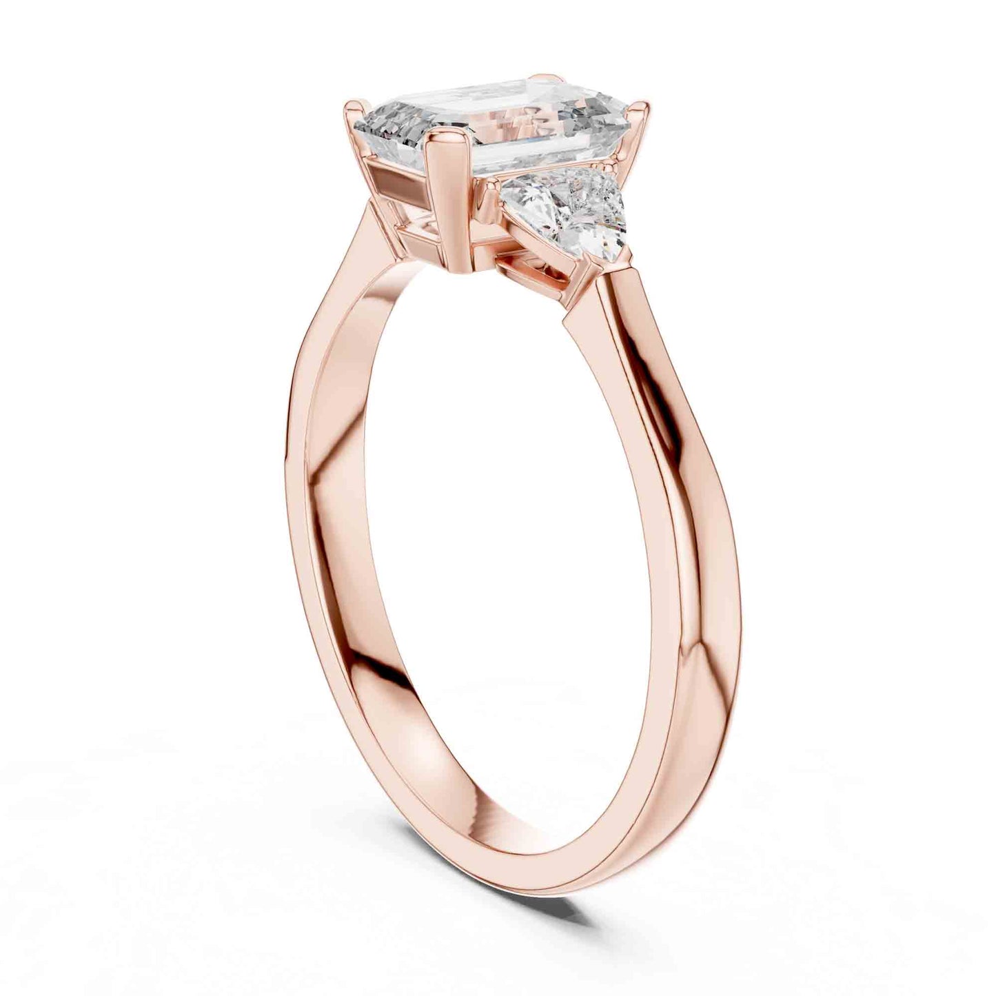 1 Carat Emerald Cut Lab Grown Diamond with Trillion Side Stones