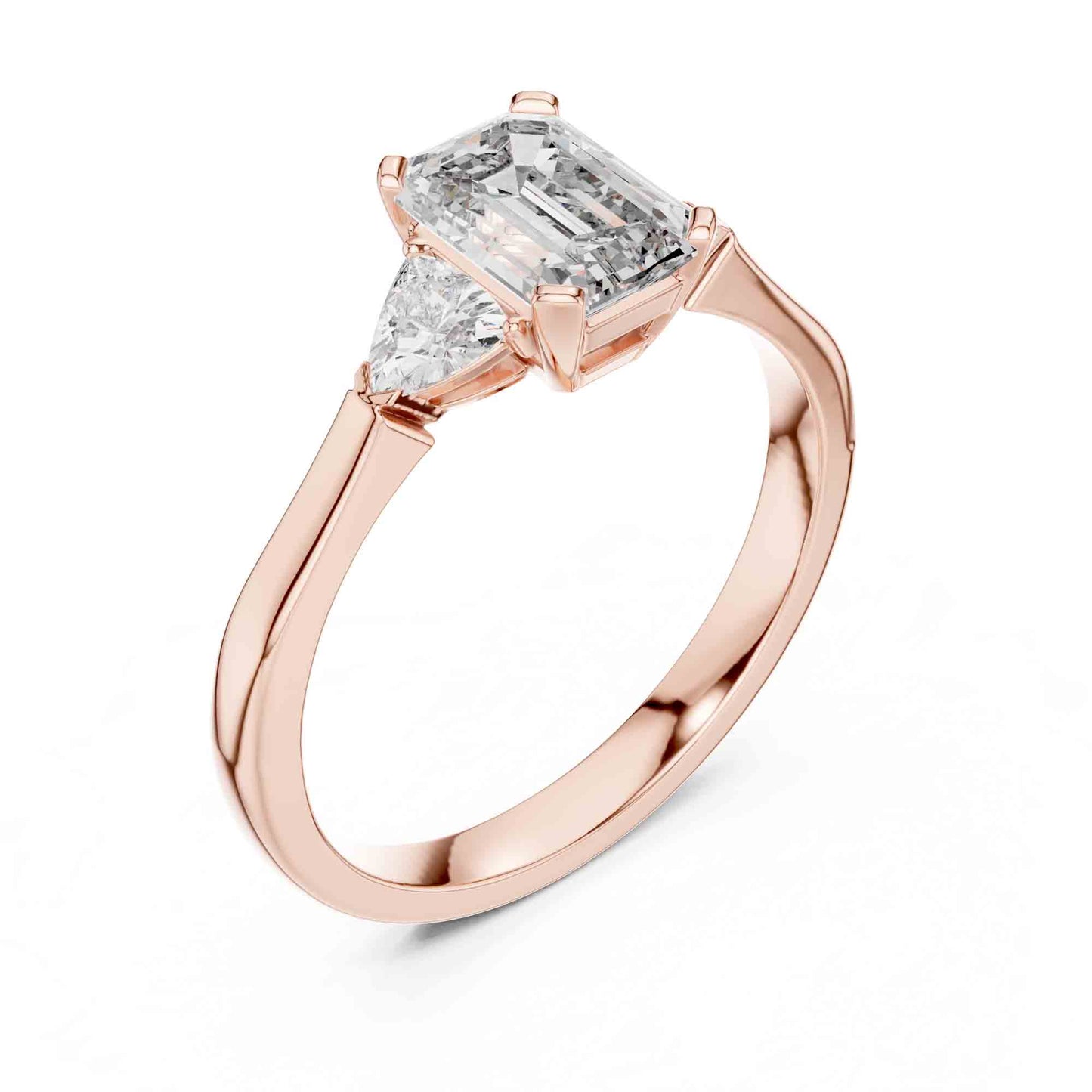 1 Carat Emerald Cut Lab Grown Diamond with Trillion Side Stones