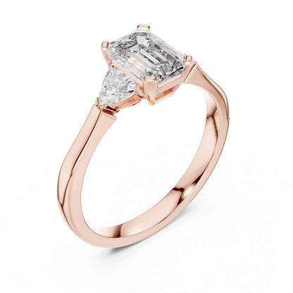 1 Carat Emerald Cut Lab Grown Diamond with Trillion Side Stones