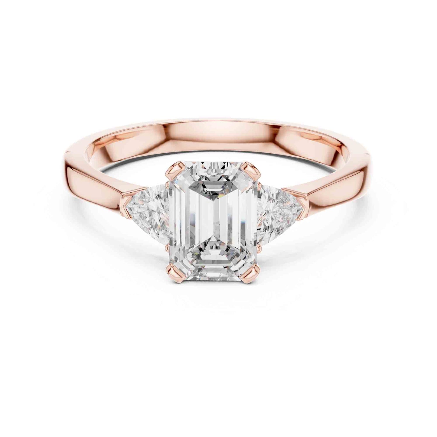 1 Carat Emerald Cut Lab Grown Diamond with Trillion Side Stones