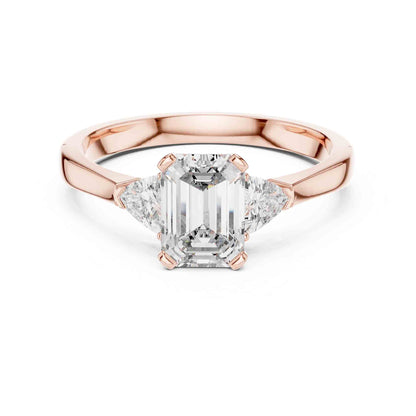 1 Carat Emerald Cut Lab Grown Diamond with Trillion Side Stones