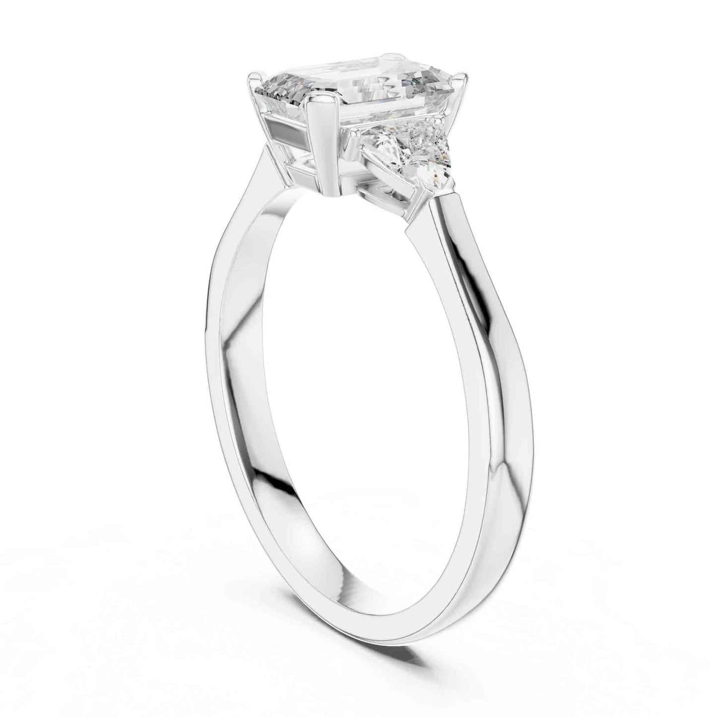 1 Carat Emerald Cut Lab Grown Diamond with Trillion Side Stones