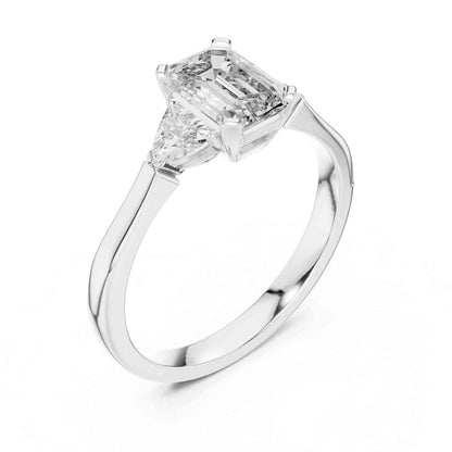 1 Carat Emerald Cut Lab Grown Diamond with Trillion Side Stones