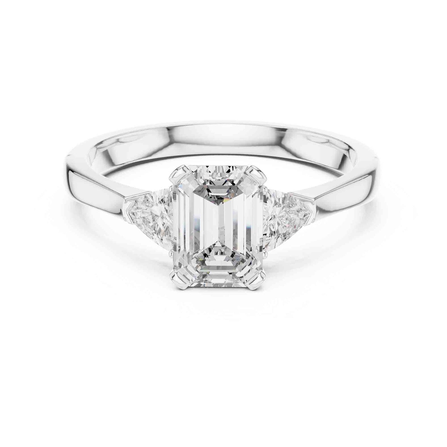 1 Carat Emerald Cut Lab Grown Diamond with Trillion Side Stones