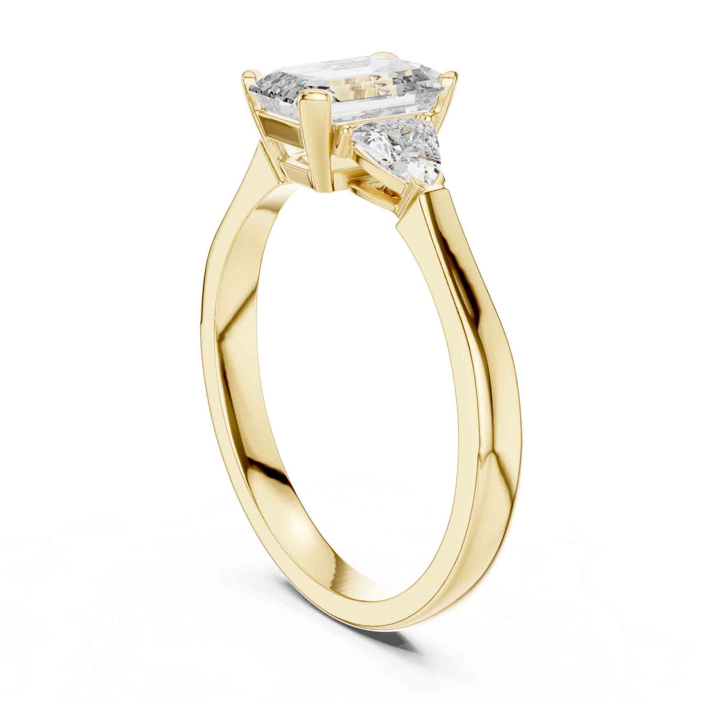 1 Carat Emerald Cut Lab Grown Diamond with Trillion Side Stones