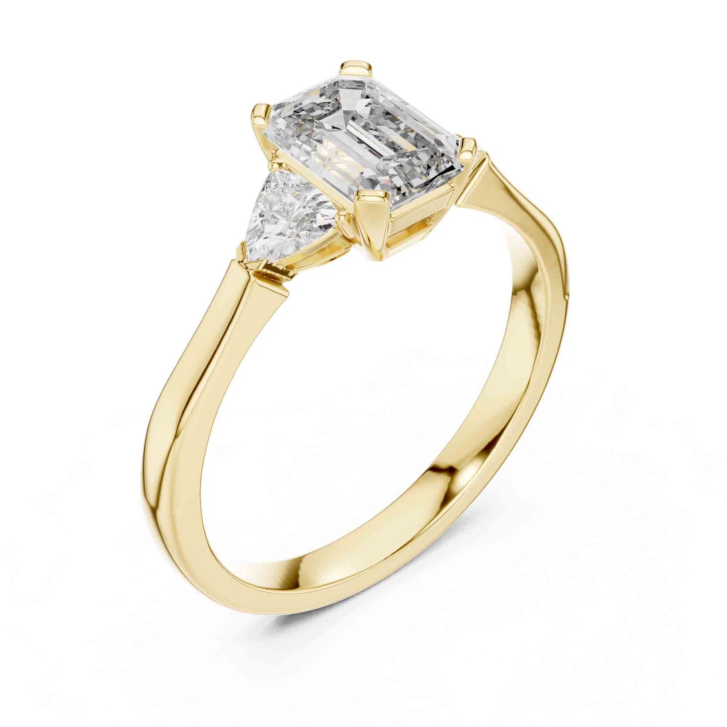 1 Carat Emerald Cut Lab Grown Diamond with Trillion Side Stones