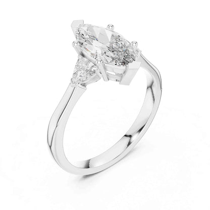 1 Carat Marquise Cut Three Stone Lab Grown Diamond Engagement Ring