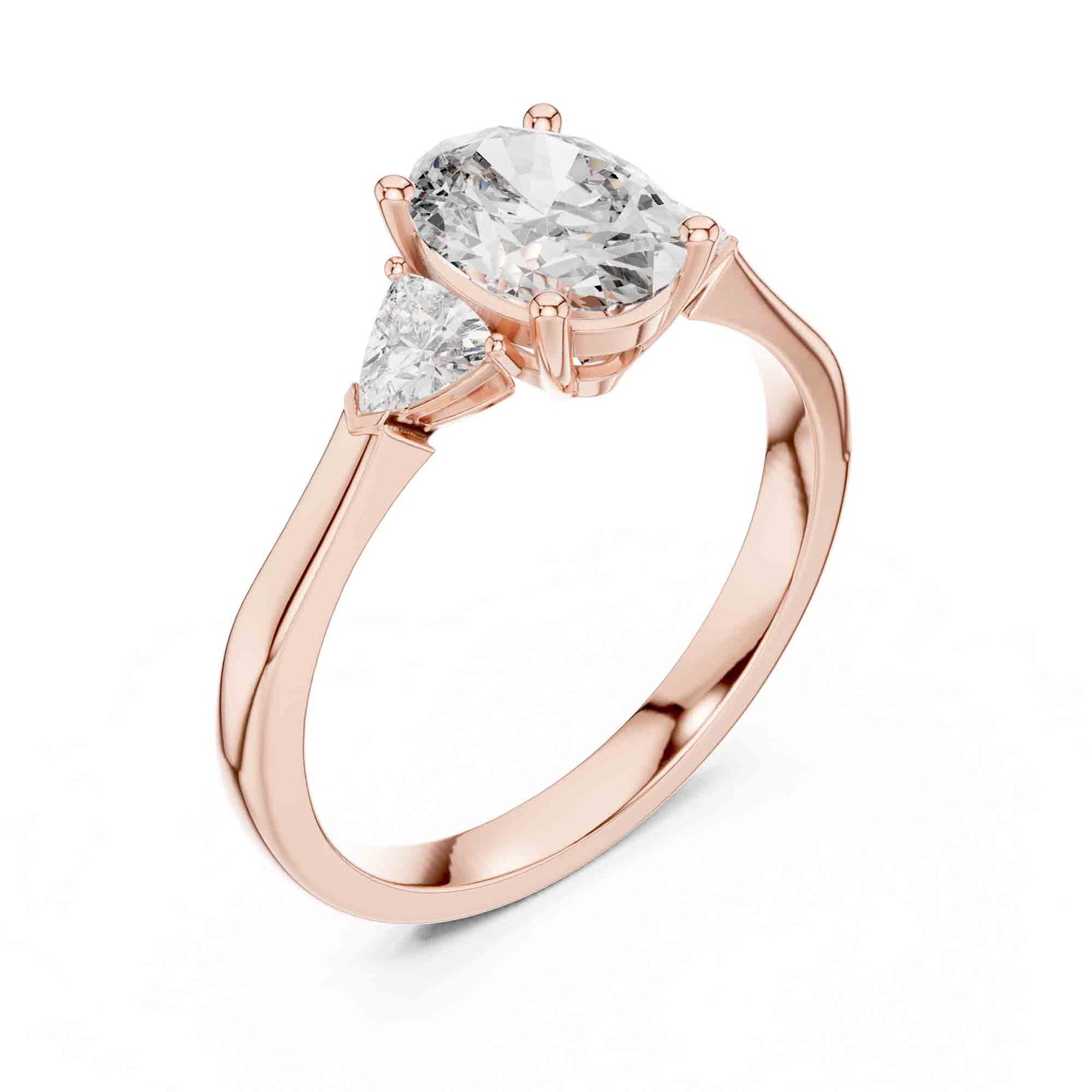 1 Carat Oval Three Stone Lab Grown Diamond Ring with Trillion Sides Diamonds