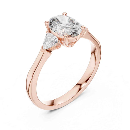 1 Carat Oval Three Stone Lab Grown Diamond Ring with Trillion Sides Diamonds