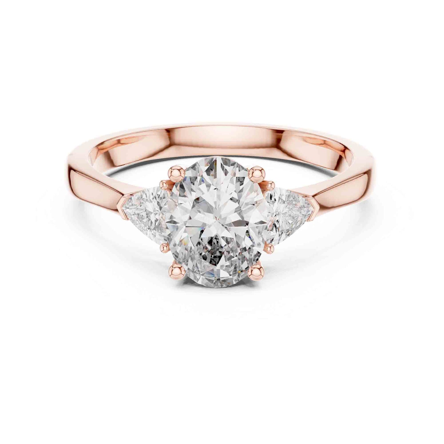 1 Carat Oval Three Stone Lab Grown Diamond Ring with Trillion Sides Diamonds