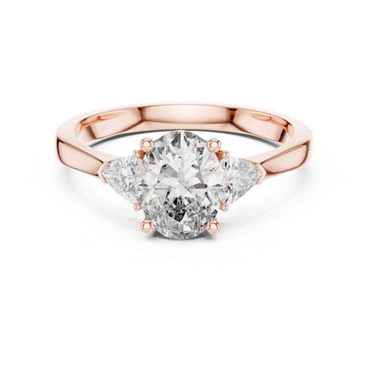 1 Carat Oval Three Stone Lab Grown Diamond Ring with Trillion Sides Diamonds