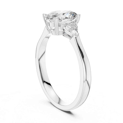 1 Carat Oval Three Stone Lab Grown Diamond Ring with Trillion Sides Diamonds
