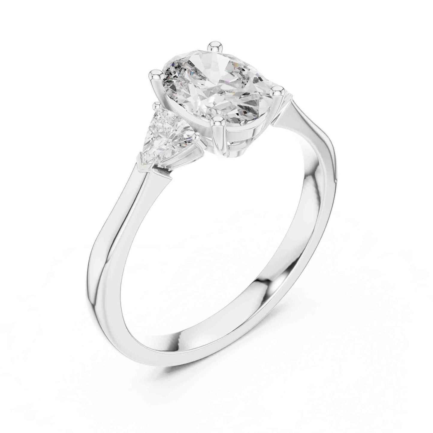 1 Carat Oval Three Stone Lab Grown Diamond Ring with Trillion Sides Diamonds
