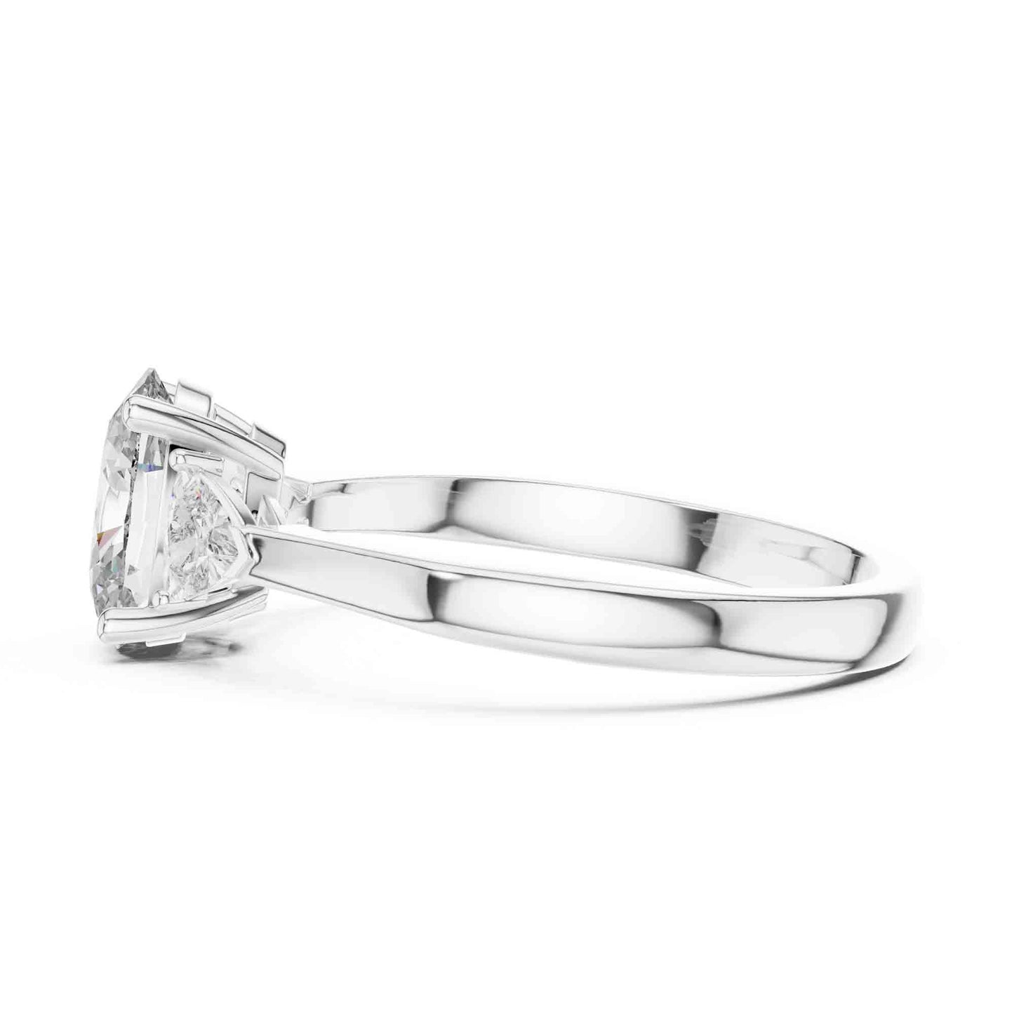 1 Carat Oval Three Stone Lab Grown Diamond Ring with Trillion Sides Diamonds