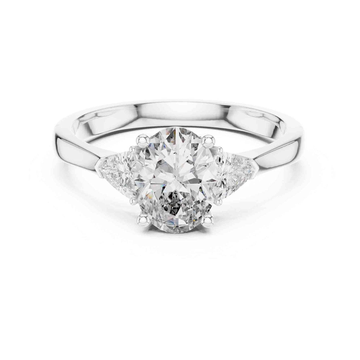 1 Carat Oval Three Stone Lab Grown Diamond Ring with Trillion Sides Diamonds