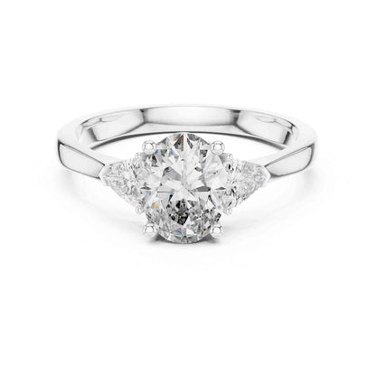 1 Carat Oval Three Stone Lab Grown Diamond Ring with Trillion Sides Diamonds