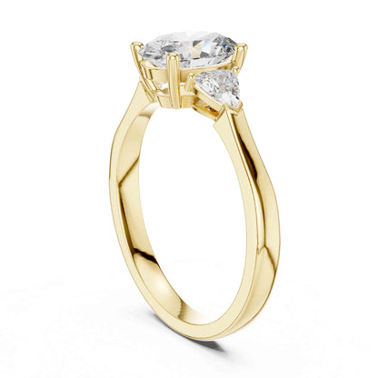 1 Carat Oval Three Stone Lab Grown Diamond Ring with Trillion Sides Diamonds