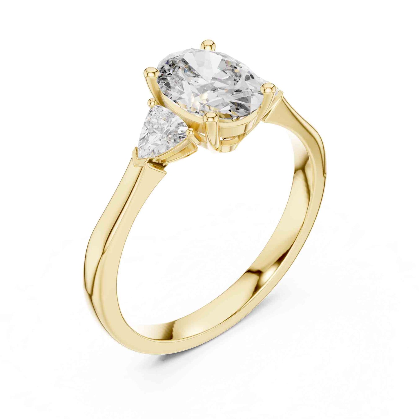 1 Carat Oval Three Stone Lab Grown Diamond Ring with Trillion Sides Diamonds