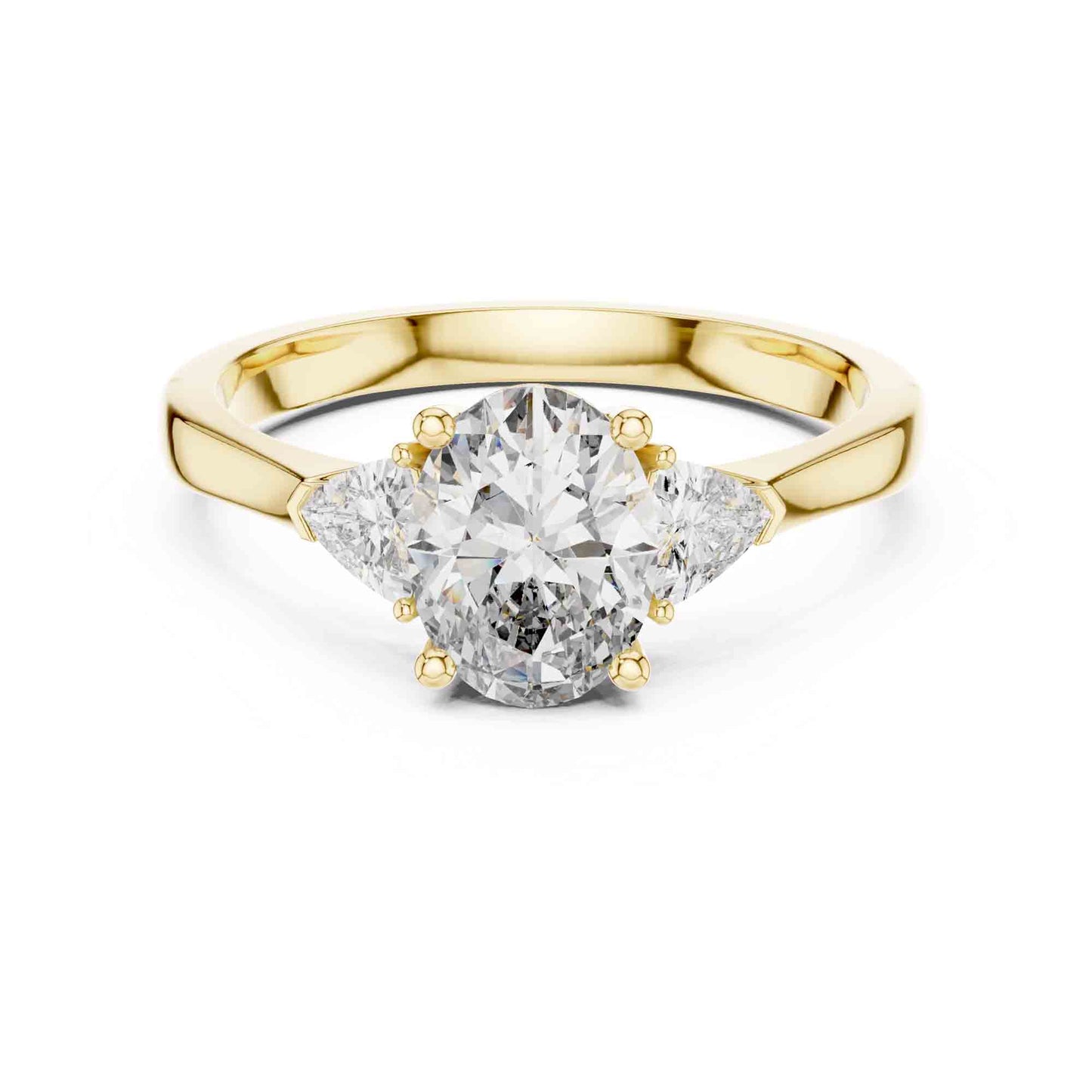 1 Carat Oval Three Stone Lab Grown Diamond Ring with Trillion Sides Diamonds