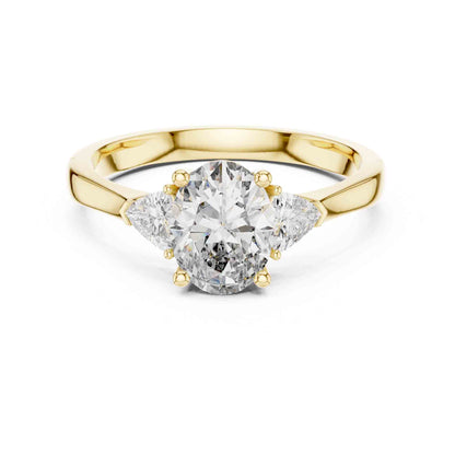 1 Carat Oval Three Stone Lab Grown Diamond Ring with Trillion Sides Diamonds