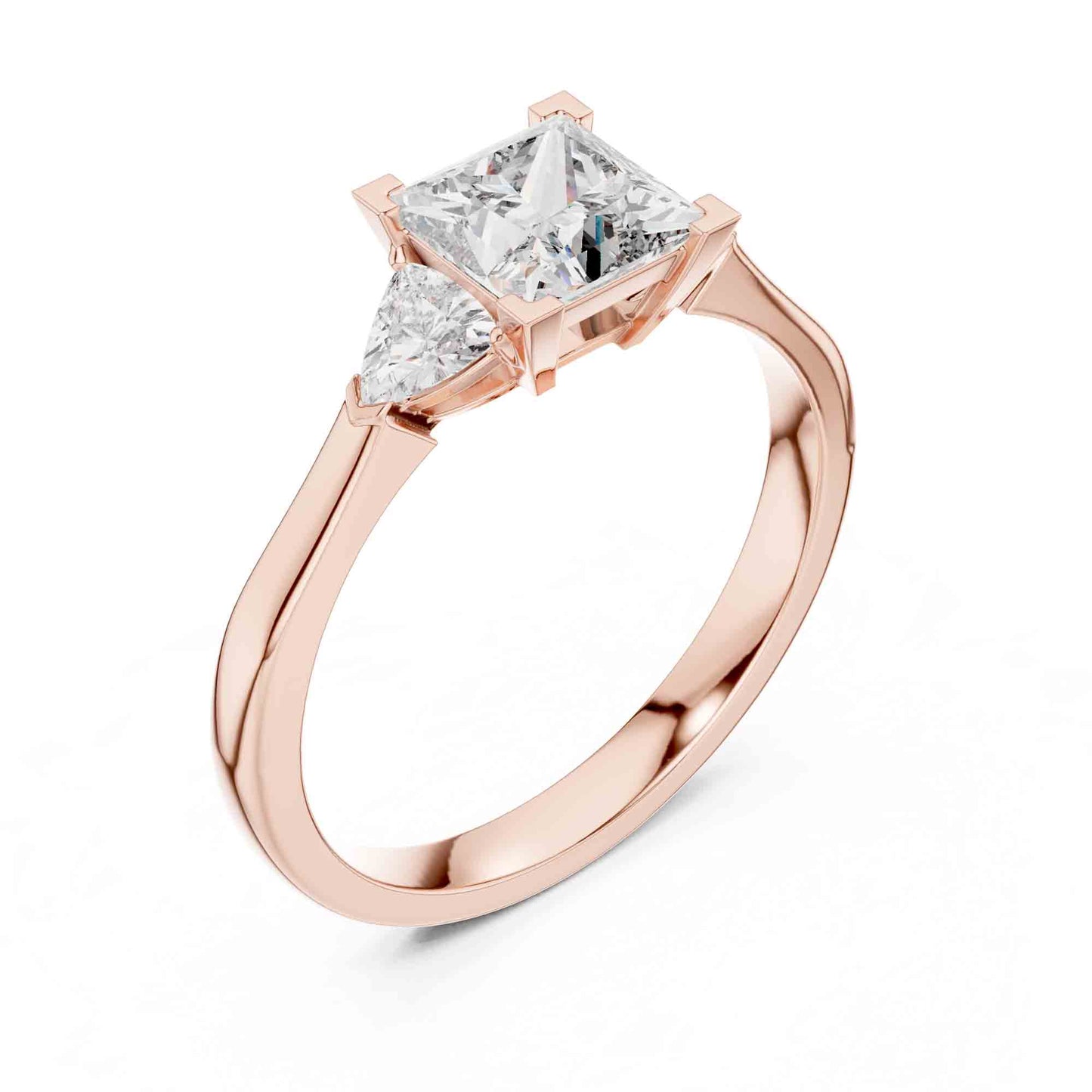 1 Carat Princess Cut Lab Grown Diamond Solitaire with Trillion Side Stones