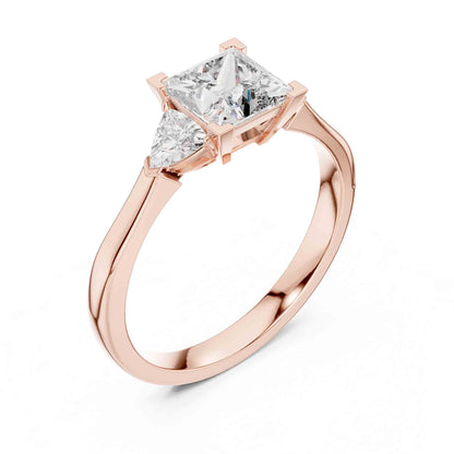 1 Carat Princess Cut Lab Grown Diamond Solitaire with Trillion Side Stones