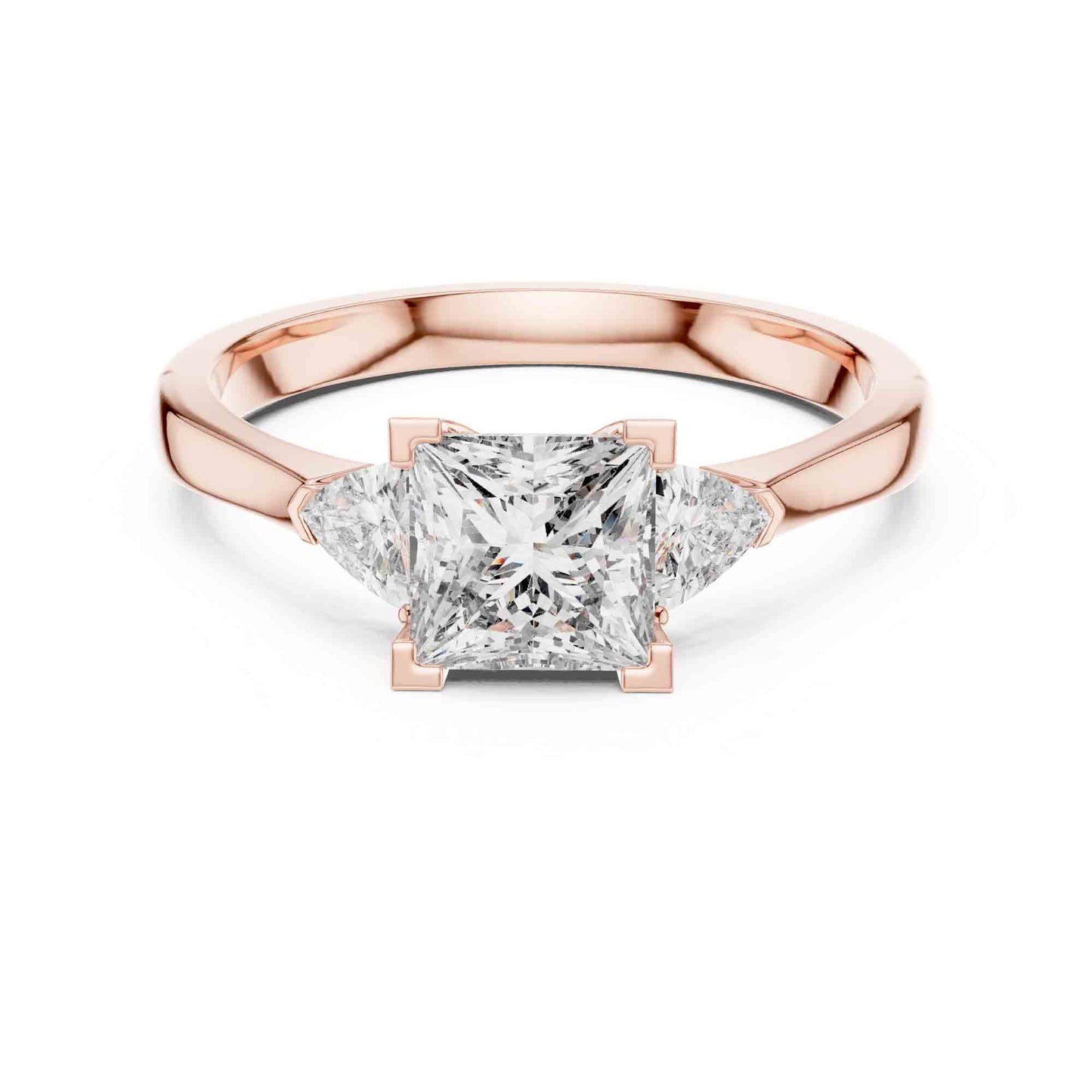 1 Carat Princess Cut Lab Grown Diamond Solitaire with Trillion Side Stones