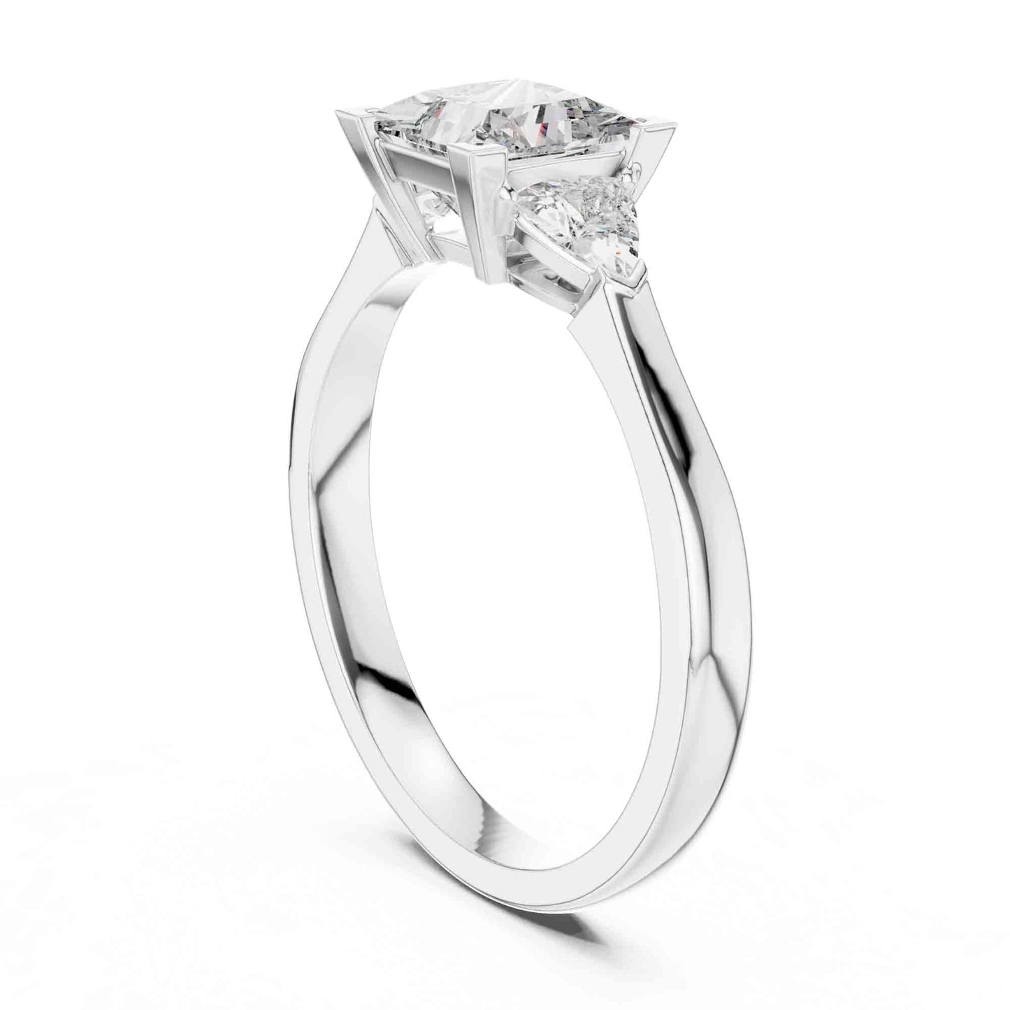 1 Carat Princess Cut Lab Grown Diamond Solitaire with Trillion Side Stones
