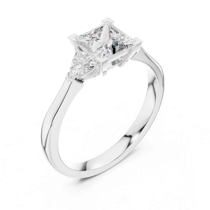 1 Carat Princess Cut Lab Grown Diamond Solitaire with Trillion Side Stones