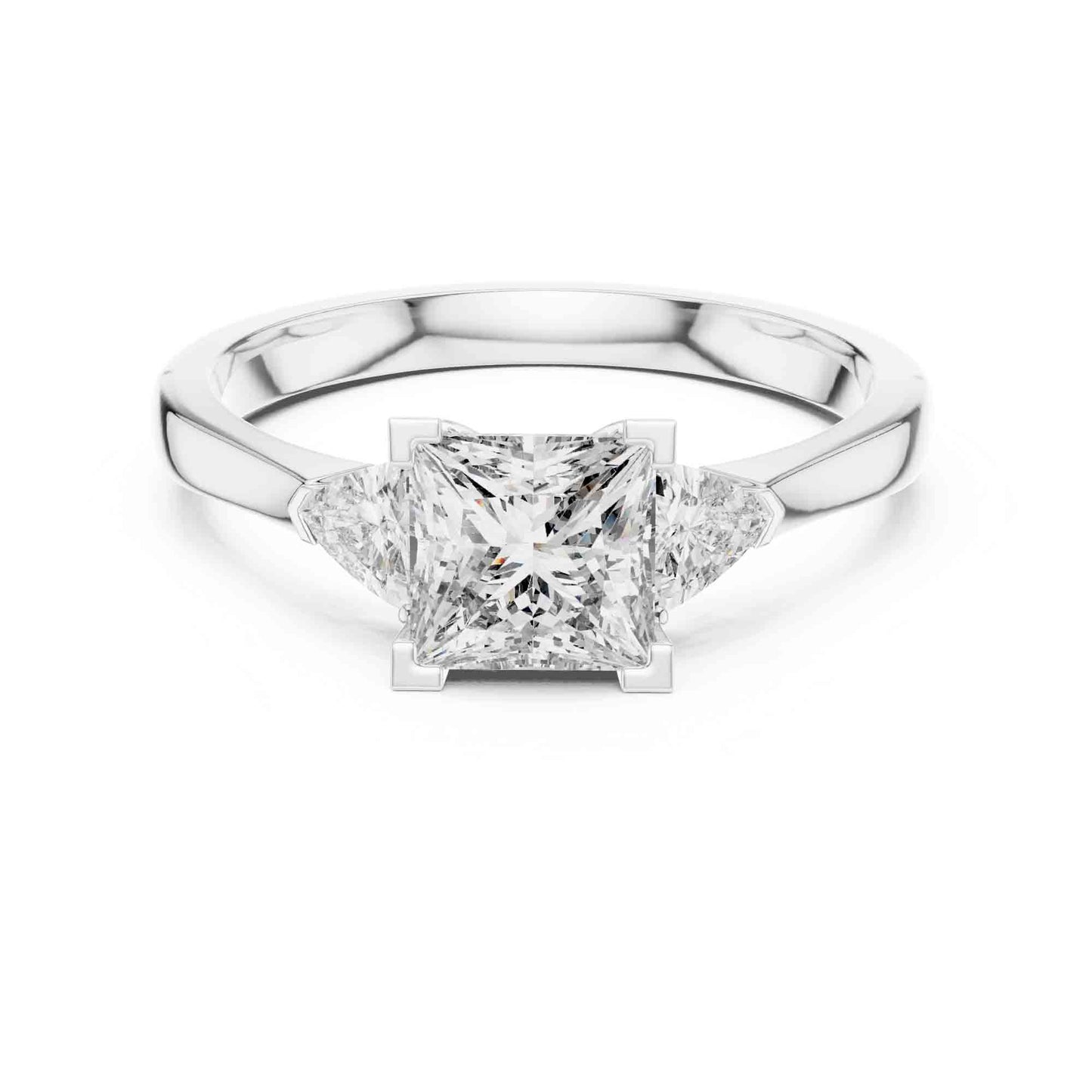 1 Carat Princess Cut Lab Grown Diamond Solitaire with Trillion Side Stones
