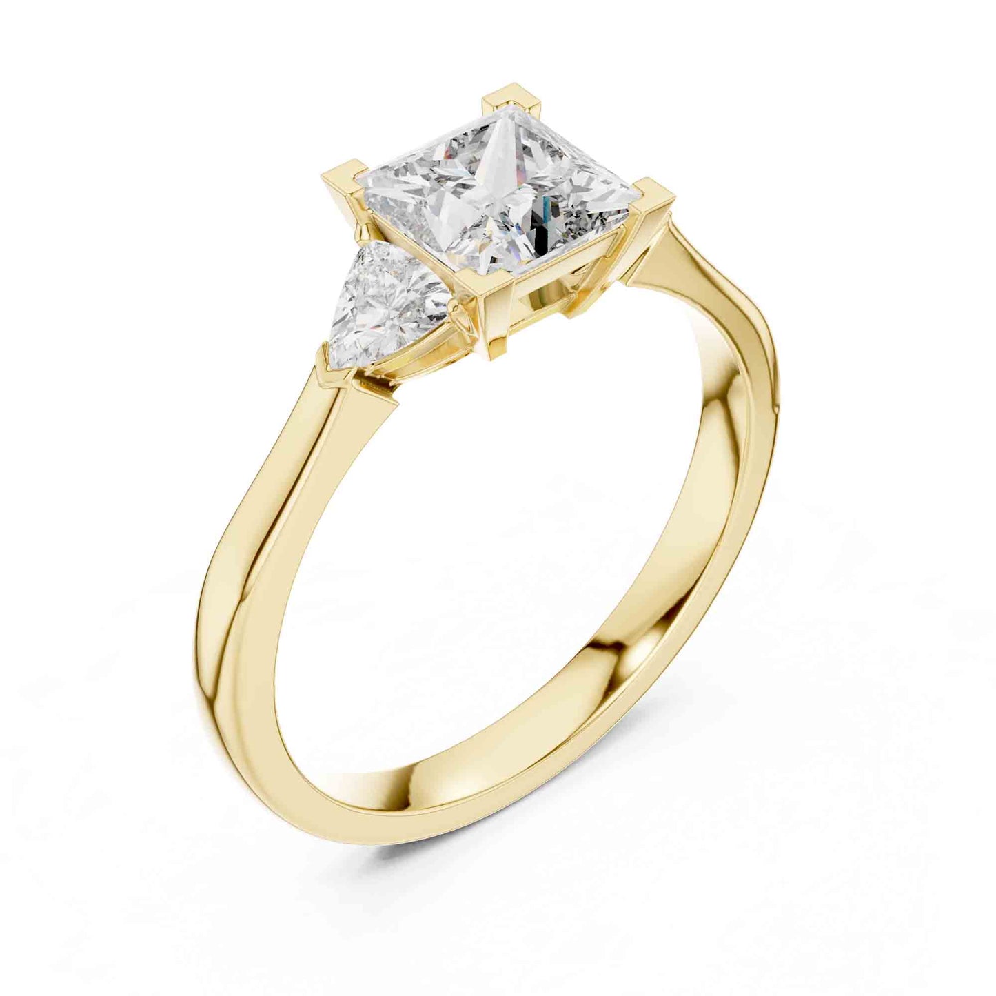 1 Carat Princess Cut Lab Grown Diamond Solitaire with Trillion Side Stones