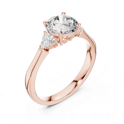 1 Carat Round Brilliant Three Stone Lab Grown Diamond Engagement Ring With Trillion Side Diamonds