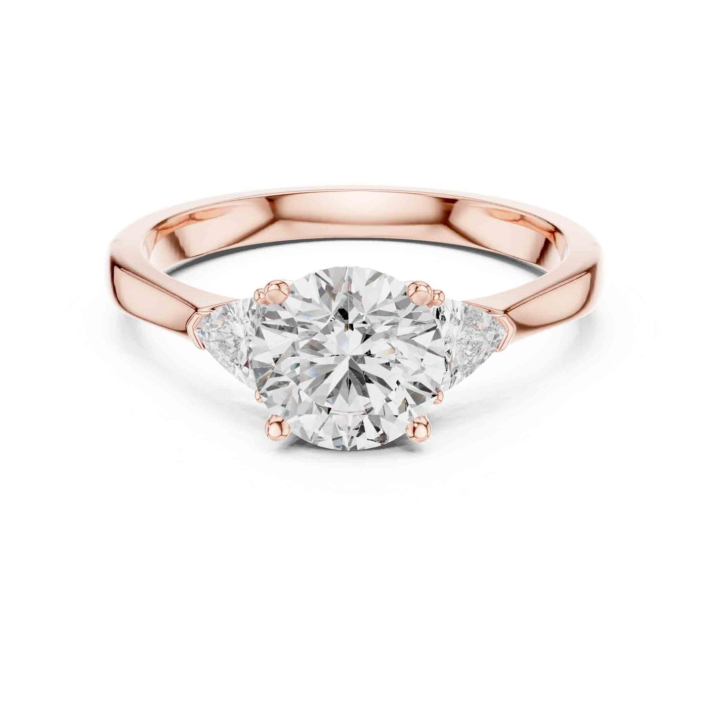 1 Carat Round Brilliant Three Stone Lab Grown Diamond Engagement Ring With Trillion Side Diamonds
