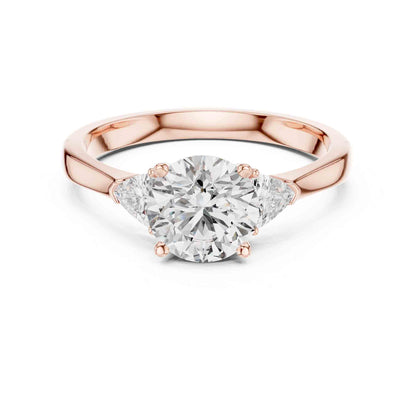 1 Carat Round Brilliant Three Stone Lab Grown Diamond Engagement Ring With Trillion Side Diamonds