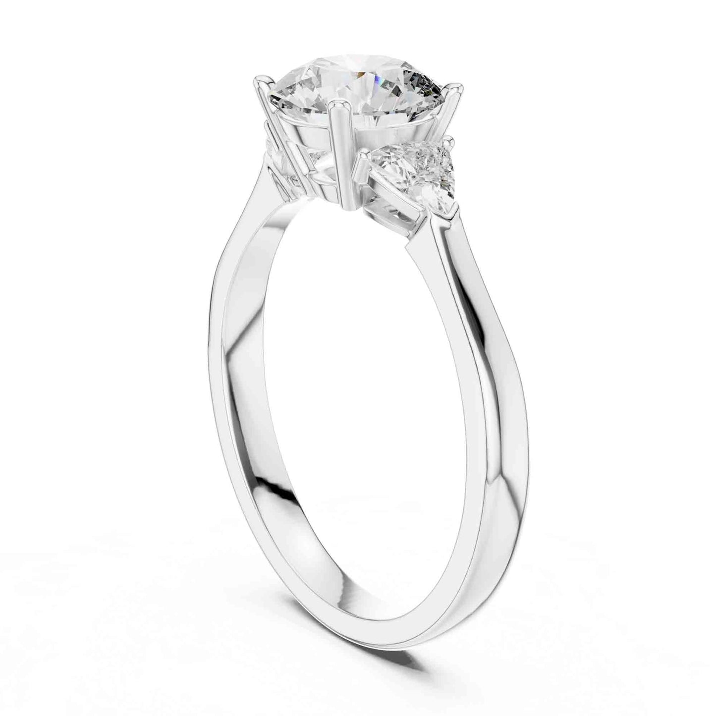 1 Carat Round Brilliant Three Stone Lab Grown Diamond Engagement Ring With Trillion Side Diamonds