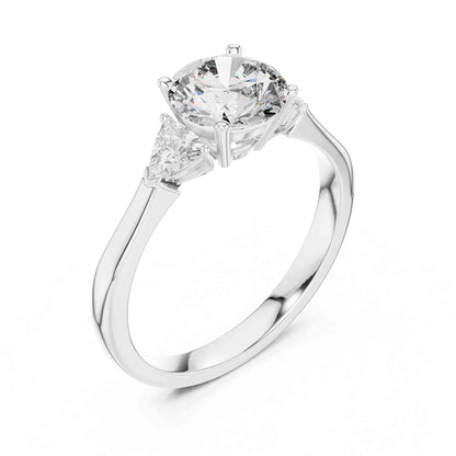1 Carat Round Brilliant Three Stone Lab Grown Diamond Engagement Ring With Trillion Side Diamonds