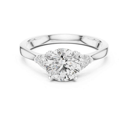 1 Carat Round Brilliant Three Stone Lab Grown Diamond Engagement Ring With Trillion Side Diamonds