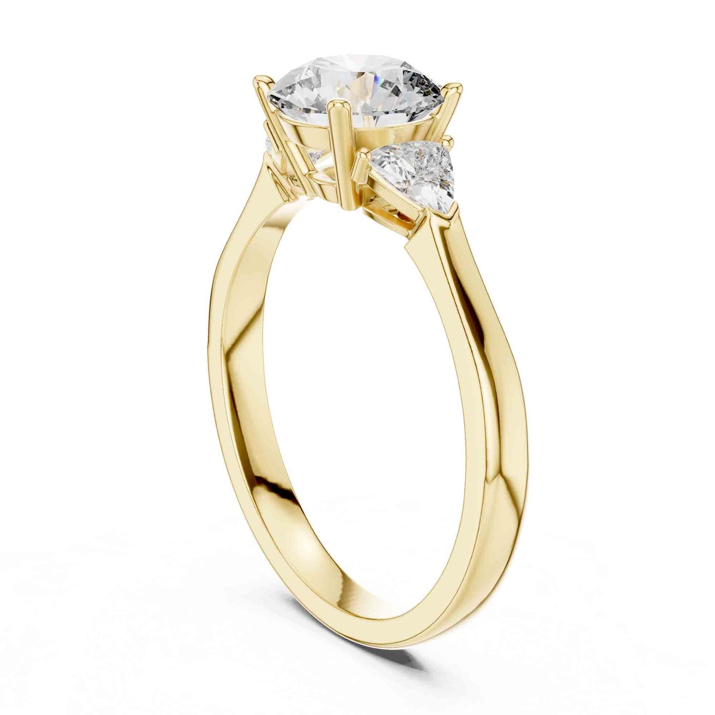 1 Carat Round Brilliant Three Stone Lab Grown Diamond Engagement Ring With Trillion Side Diamonds